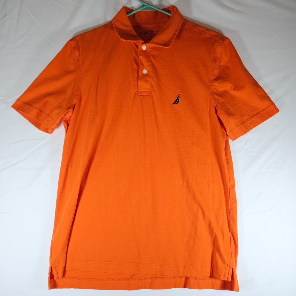 Nautica Polo Shirt Men's Small Orange 100% Cotton Short Sleeve Logo Casual Golf
